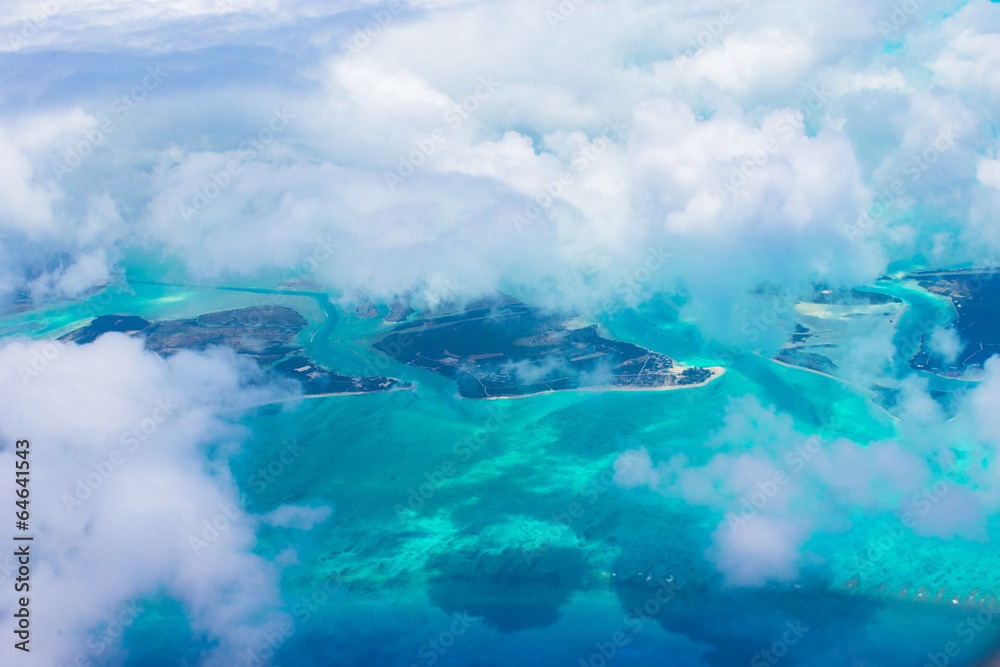 Beautiful perfect view of exotic islands from aircraft