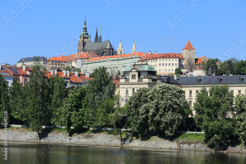 View on the spring Prague gothic Castle above River Vltava © Kajano