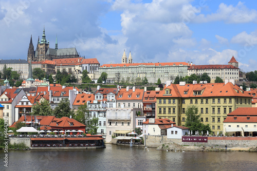 View on the spring Prague gothic Castle above River Vltava