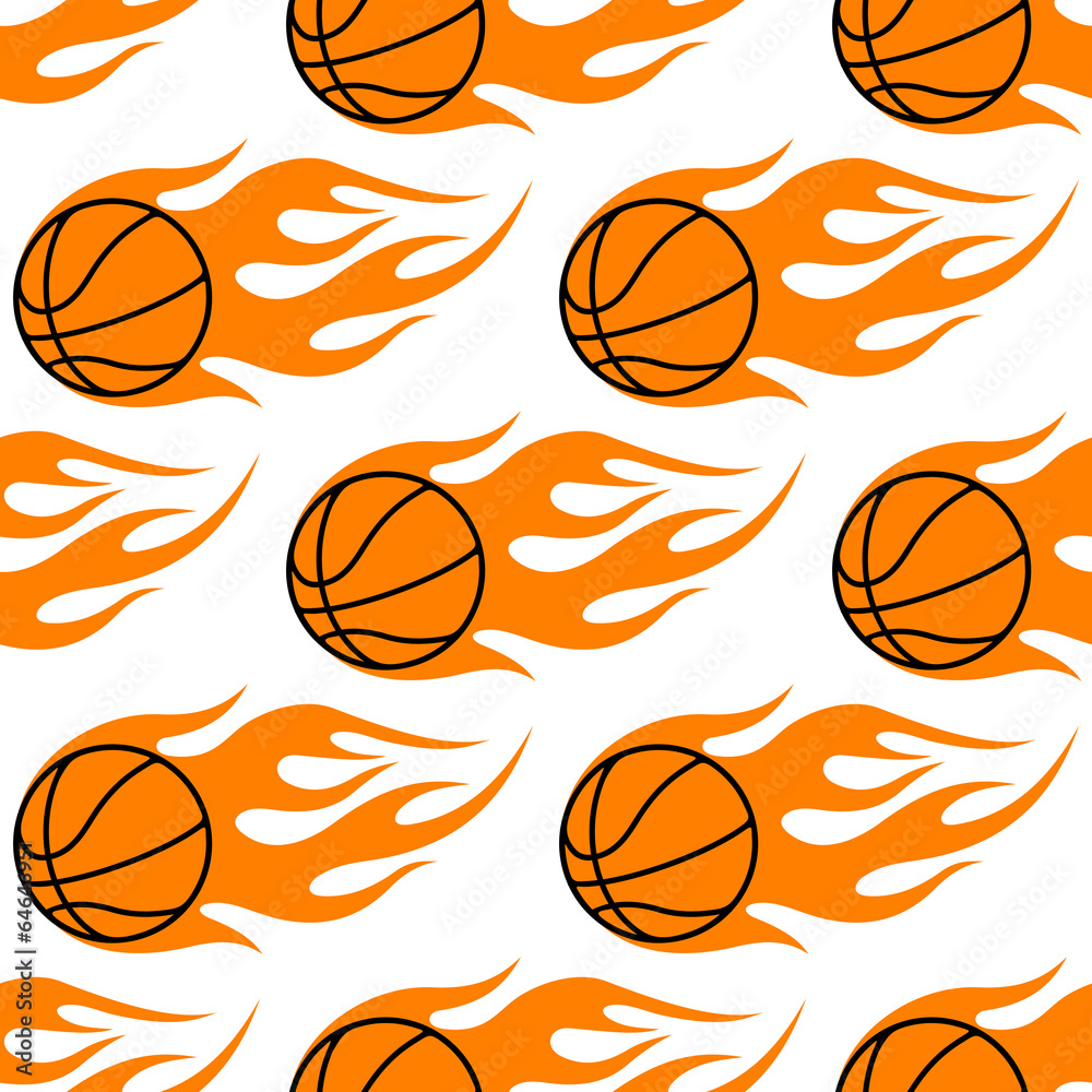 Flaming basketballs seamless pattern
