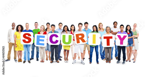 Group of People Holding Word Security