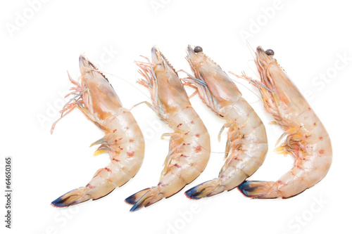 Group of fresh king prawns isolated on white