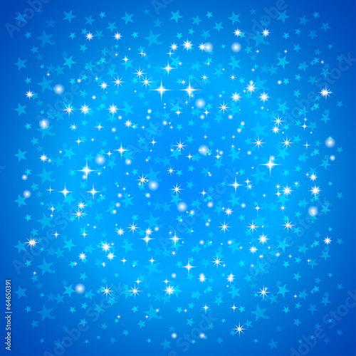 Shiny starry lights on Blue background.