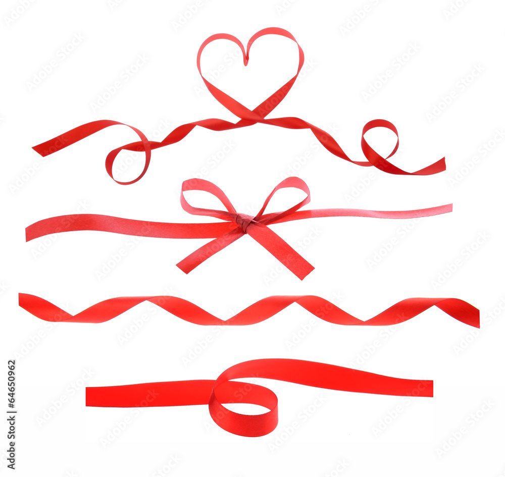 red heart ribbon isolated on white background red heart ribbon isolated on white background