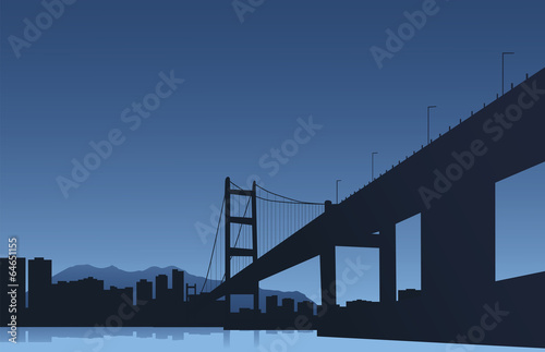 The big city and the bridge on a blue background © zhelunovych
