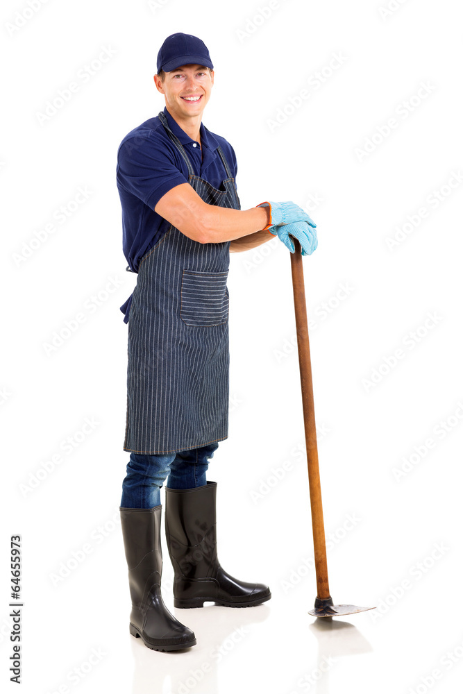 cheerful gardener with a hoe cheerful gardener with a hoe