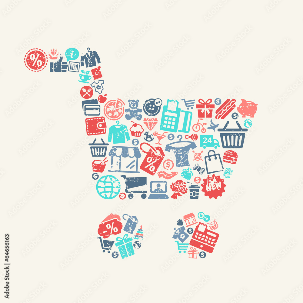 Cart with the background pattern with shopping  icons