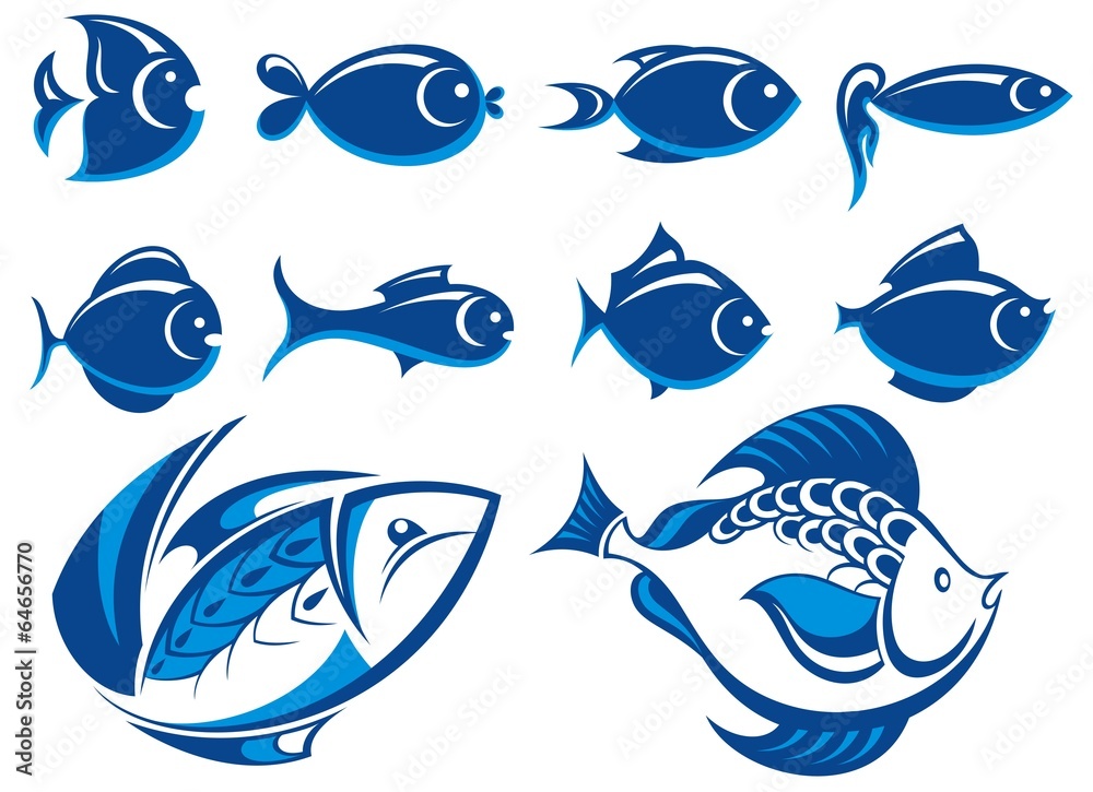 Fototapeta premium Set of vector fish icons