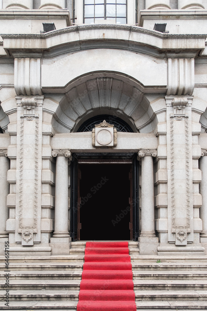 Western Style Government Building Gate With Red Carpet