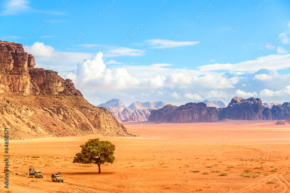 Scenic view of Jordanian Desert in Wadi Rum, Jordan.