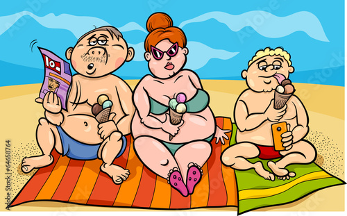 overweight family on the beach