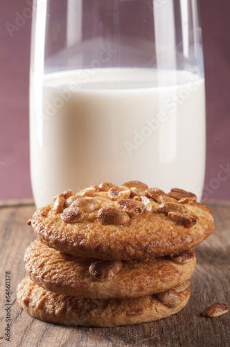 Homemade cookies with nuts and milk