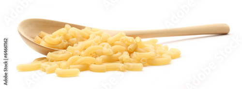 Short pasta tubes and wooden spoon