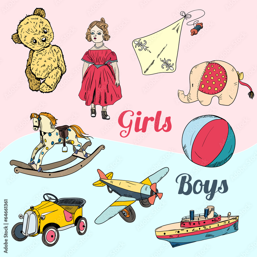 Naklejka premium Toys sketch icons set