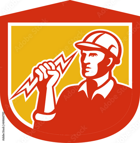 Electrician Clutching Lightning Bolt Shield