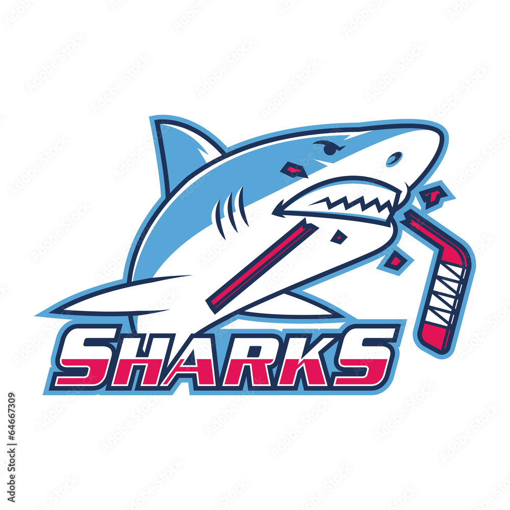 Fototapeta premium Emblem shark bites hockey stick