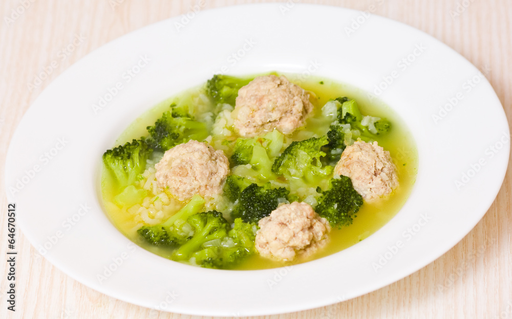 Soup with meatballs, rice and vegetables Soup with meatballs, rice and vegetables