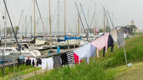 Washing  line in the harbour of Durgerdam Holland photo