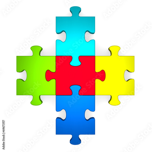 3d multicolor puzzle forming plus symbol