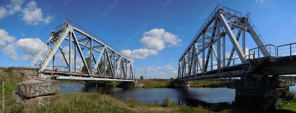Fototapeta premium Panorama of two railway bridges (Riga, Latvia)