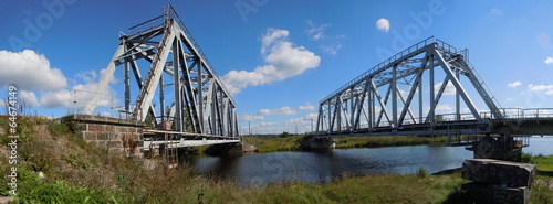 Panorama of two railway bridges (Riga, Latvia)