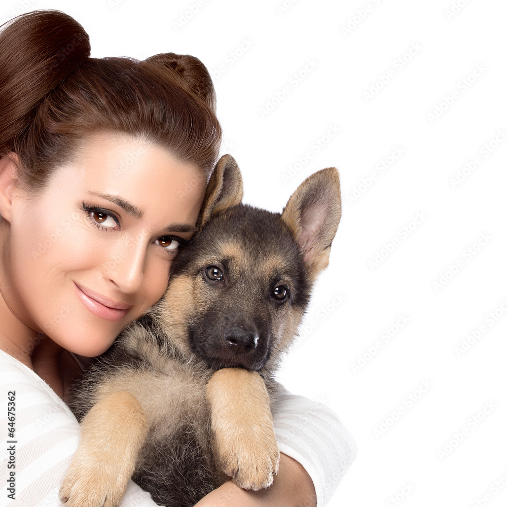 Cute Young Woman with a Puppy Dog Cute Young Woman with a Puppy Dog