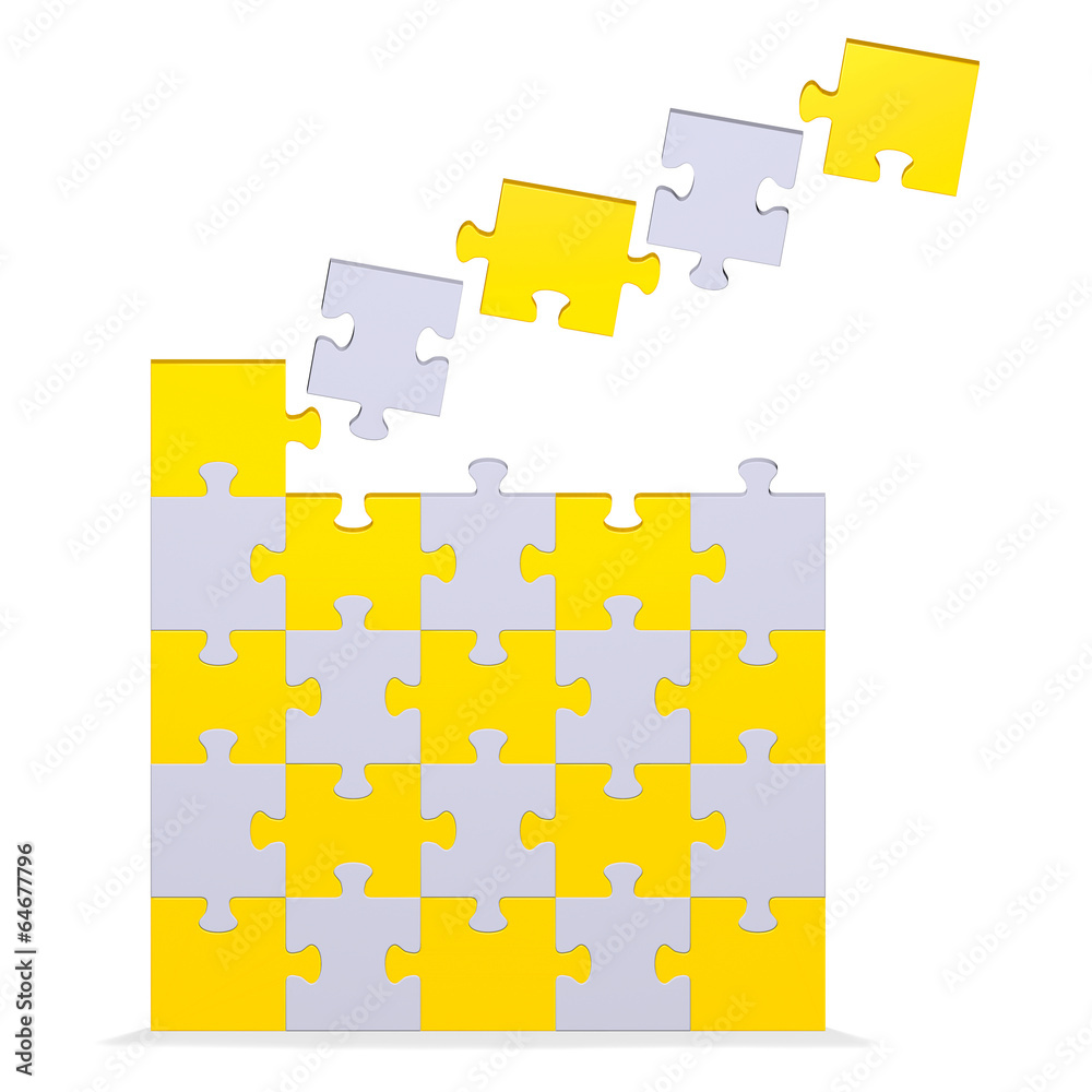 Naklejka premium Big 3d puzzle with flying missing pieces