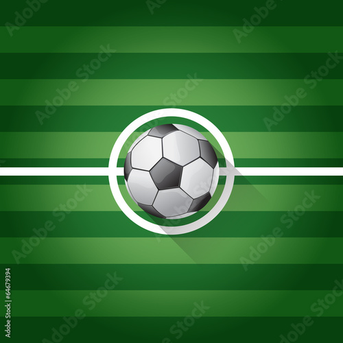 Soccer ball long shadow on center of grass field - vector illust