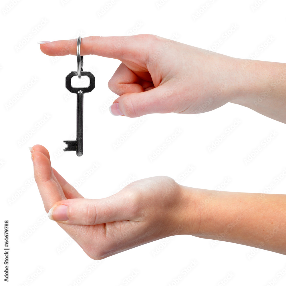 Hands with key isolated on white background Hands with key isolated on white background