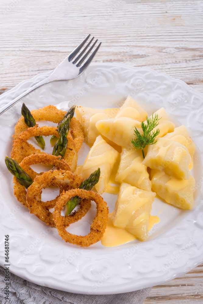 Onion ring white potato dumpling Onion ring white potato dumpling