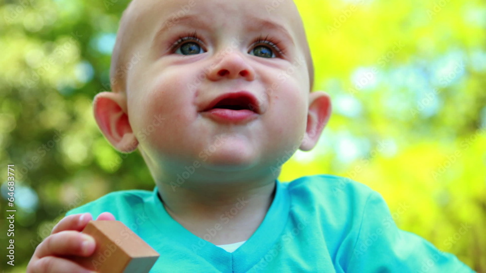 Adorable baby boy playing on the grass
