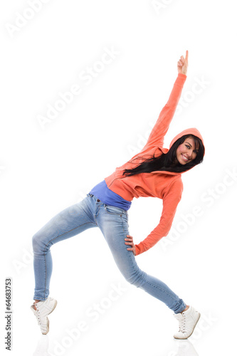 Happy dancer pointing