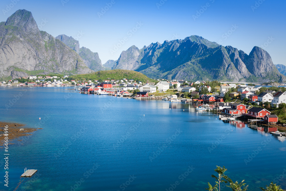Scenic town of Reine on Lofoten islands in Norway