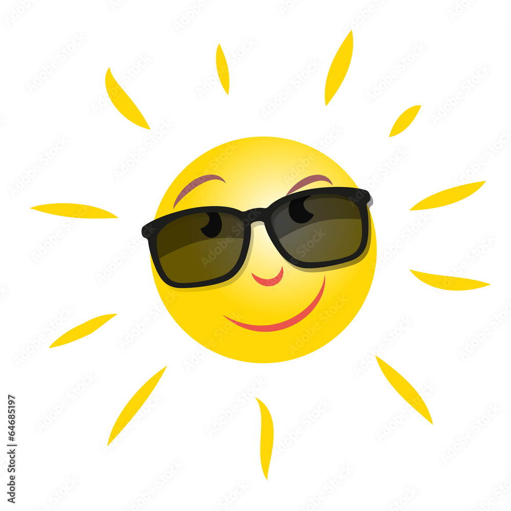 Smiling Summer Sun Character Sunglasses Vektor