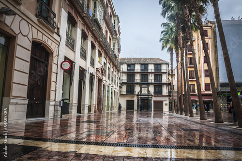 Malaga city in rain, Spain