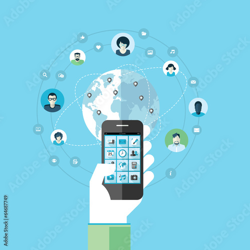 Flat design concept for mobile phone services and apps