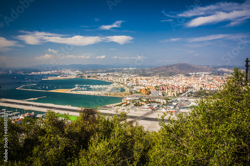 Scenic view from above over Gibraltar Bay and town