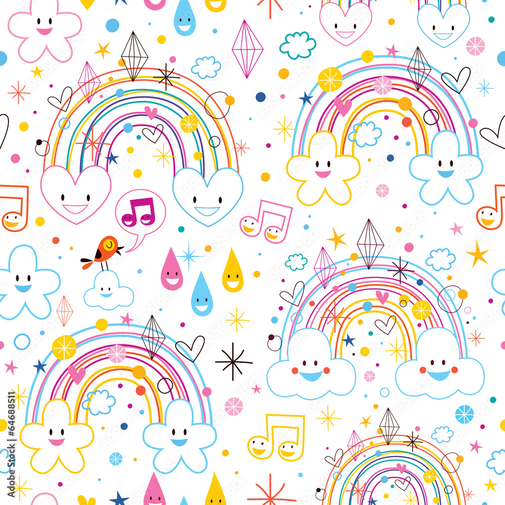 rainbows clouds hearts pattern