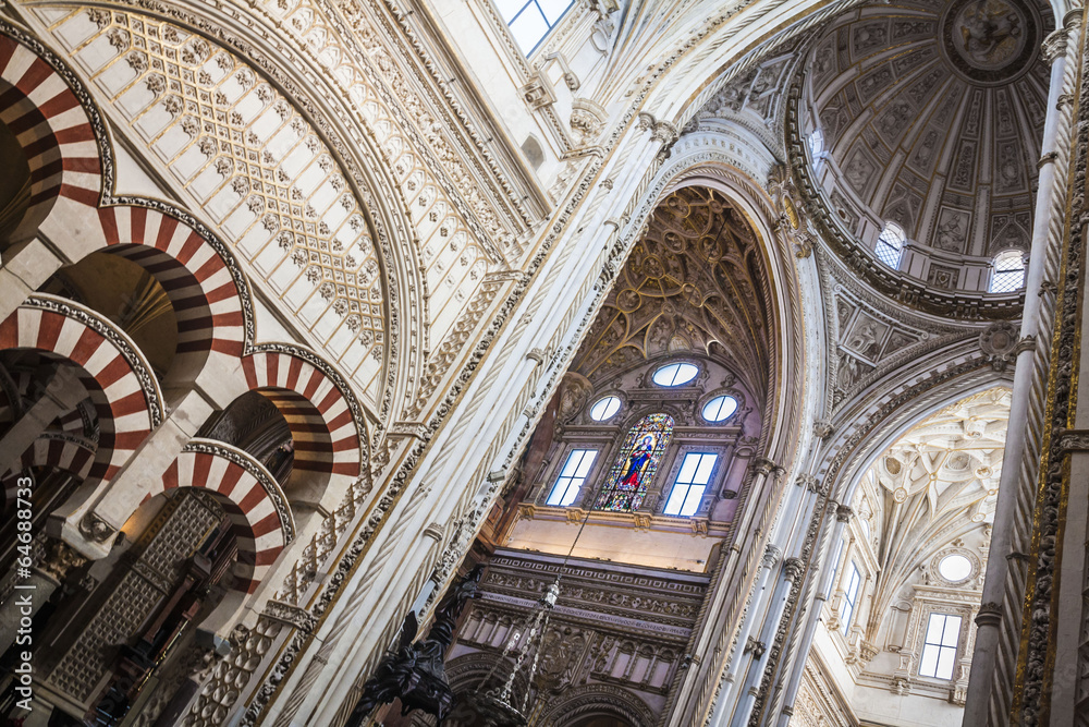 Interior view of La Mezquita Cathedral  in Cordoba, Spain.