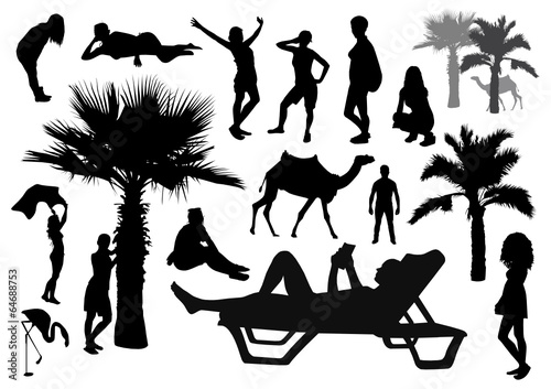 Set of beach silhouettes