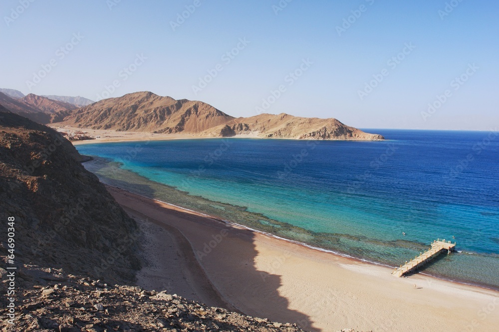 View of the Red Sea and coast Sinai in Taba, Egypt