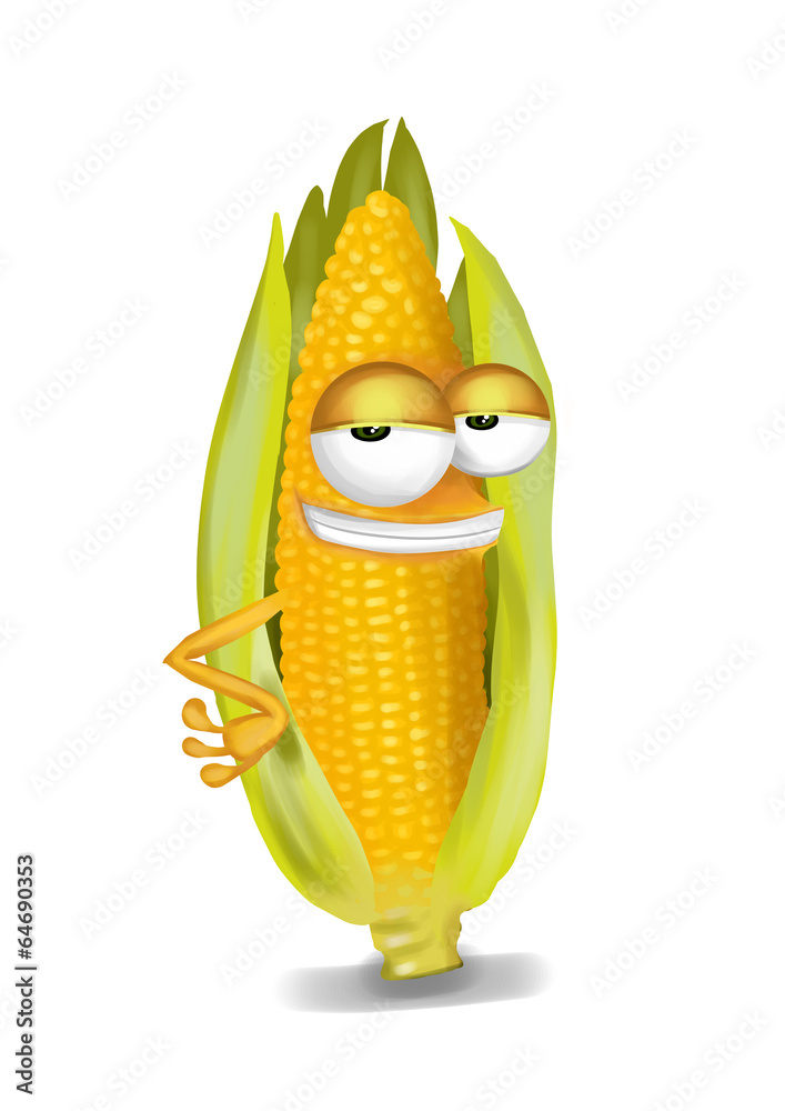 Cool, funny corn cartoon character with a big smile. Stock Illustration |  Adobe Stock