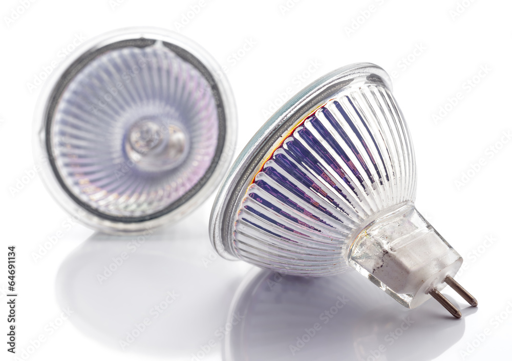 dichroic halogen type bulb lamps isolated on white - obrazy, fototapety, plakaty 