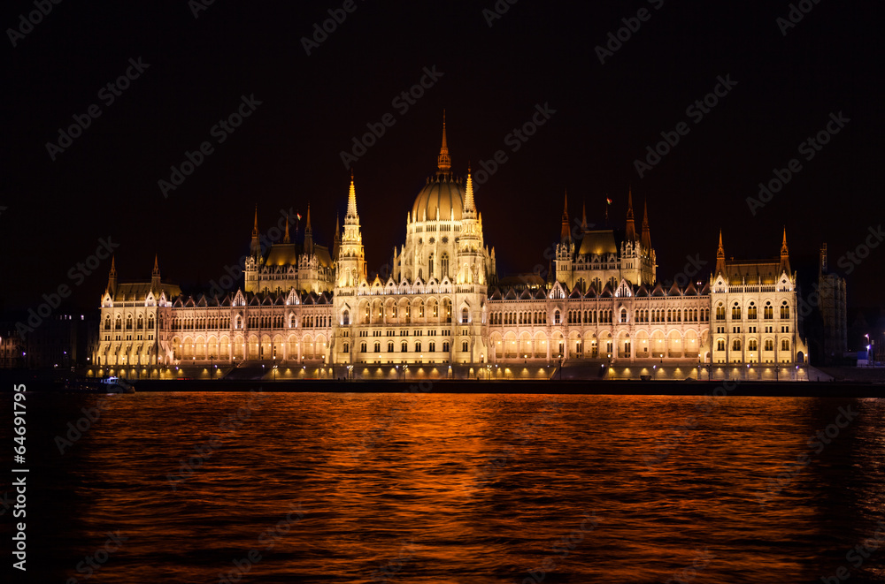Fototapeta premium View of parliament from Danube river at night