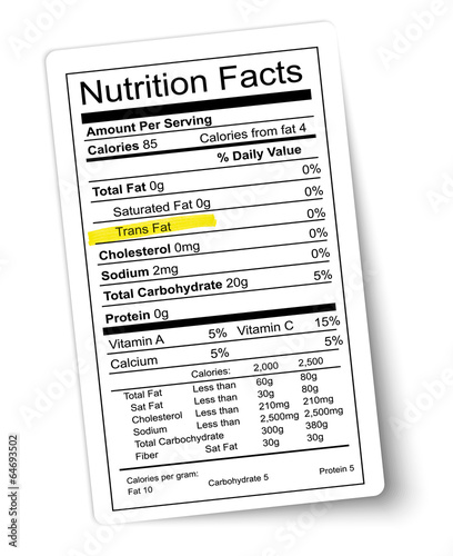 Nutrition facts label. Fat highlighted. Vector.