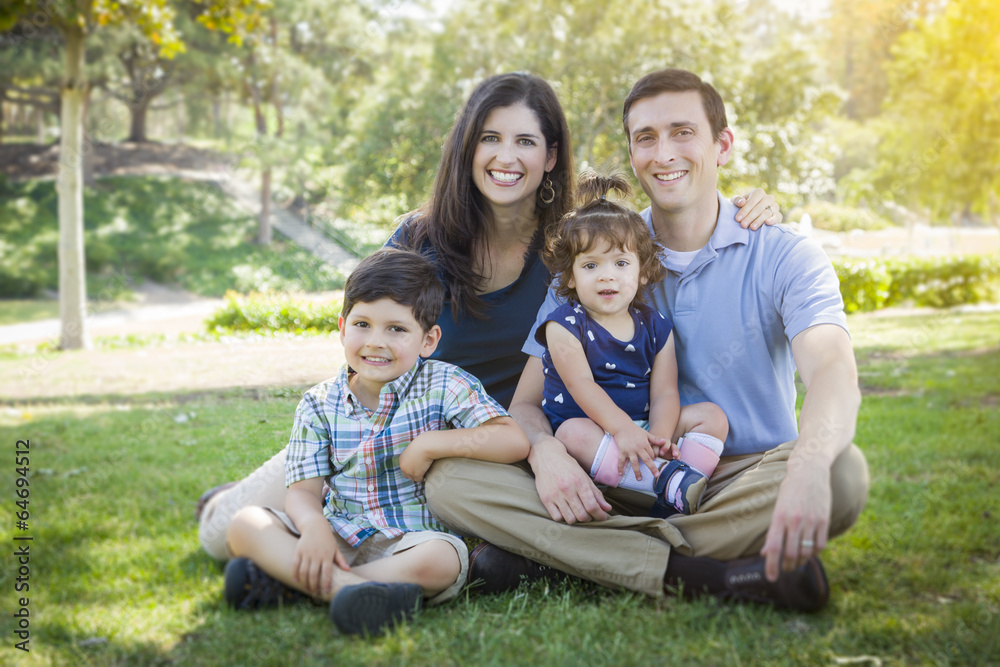 Attractive Young Mixed Race Family Park Portrait Attractive Young Mixed Race Family Park Portrait