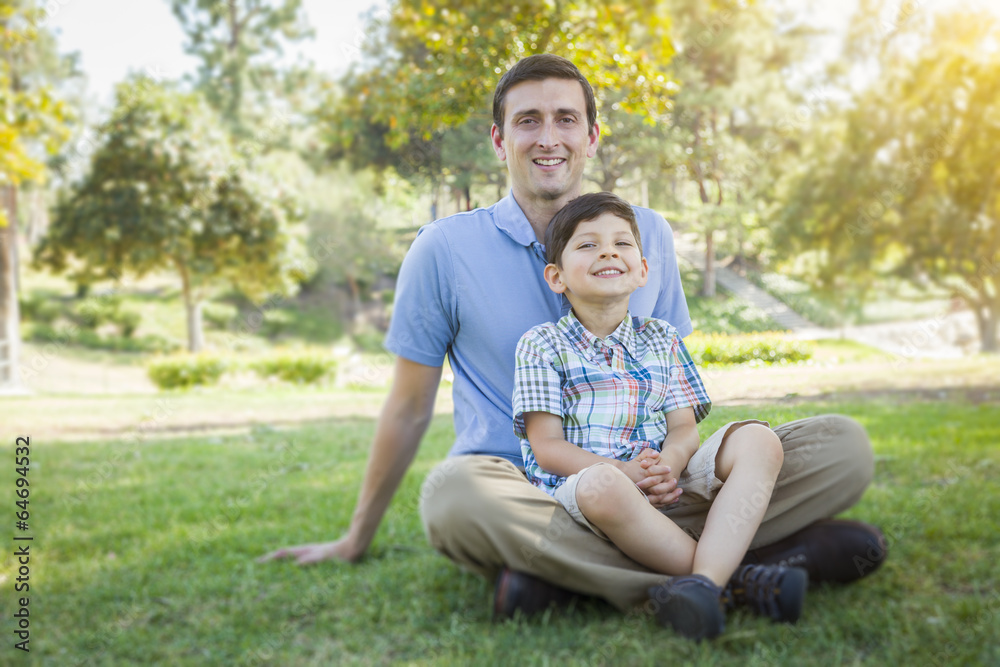 Handsome Mixed Race Father and Son Park Portrait