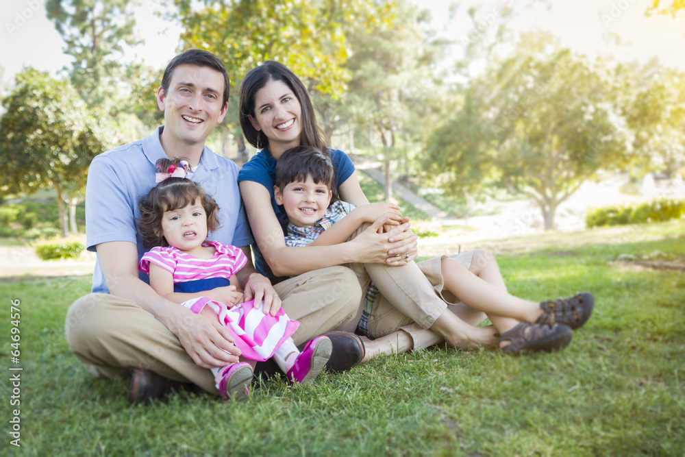 Attractive Young Mixed Race Family Park Portrait Attractive Young Mixed Race Family Park Portrait