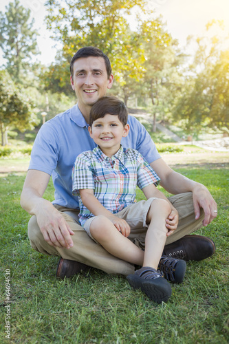 Handsome Mixed Race Father and Son Park Portrait