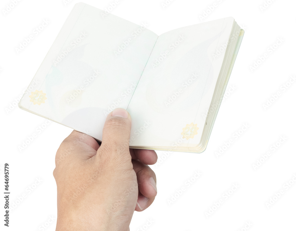 Thailand Passport blank and hand on white background Thailand Passport blank and hand on white background